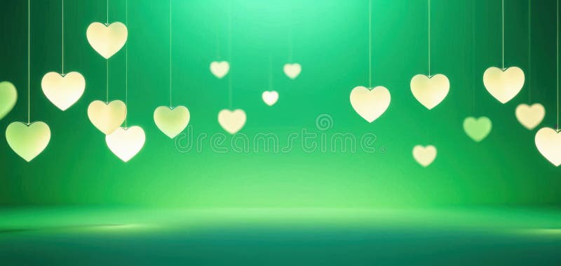 Hanging heart lights on a green background, valentines day concept, copyspace. Day copyspace stock images, royalty-free photos and pictures