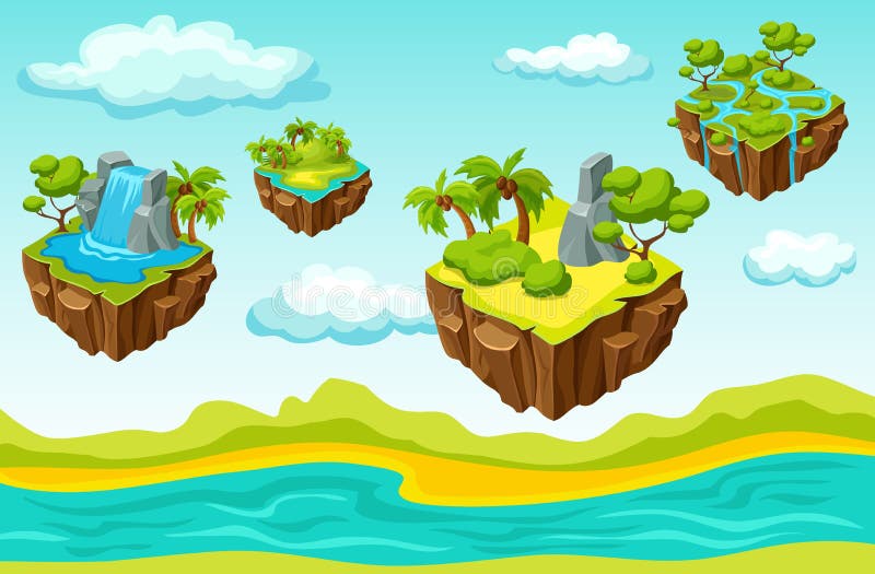 Hanging Islands Game Level Isometric Template royalty free illustration
