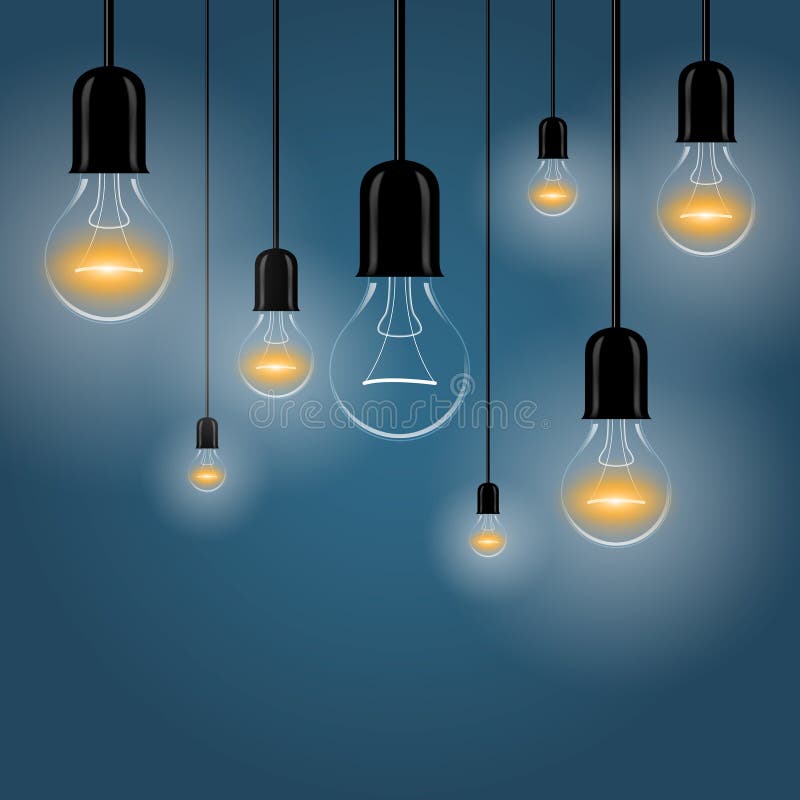 Hanging Light Bulbs with a Luminous on a Dark Background. Vector  Illustration for Your Design Stock Vector - Illustration of chandelier,  glisten: 105803416