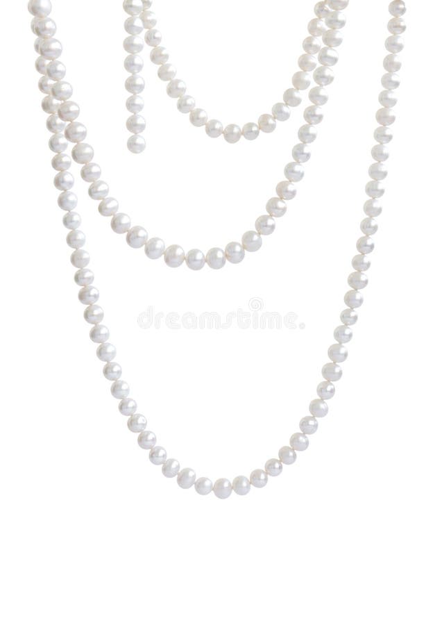 Hanging Natural Pearl Necklace, Isolated on White Stock Photo Image