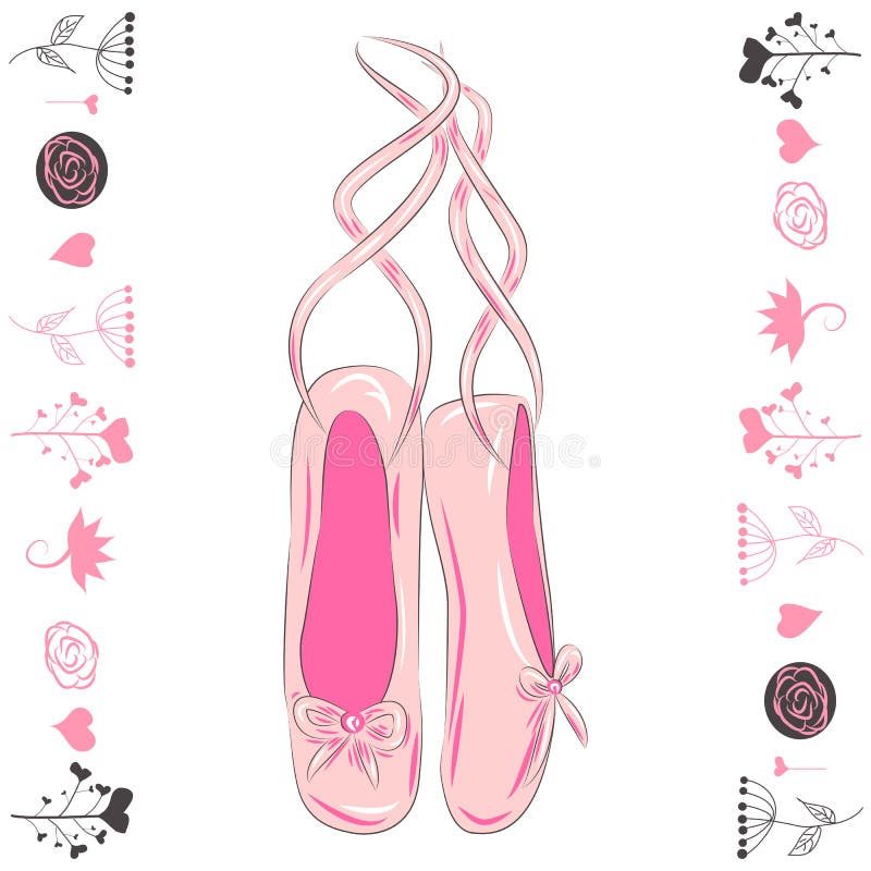 Hanging Pink Ballet Shoes Illustration Made in Outline Style Stock ...