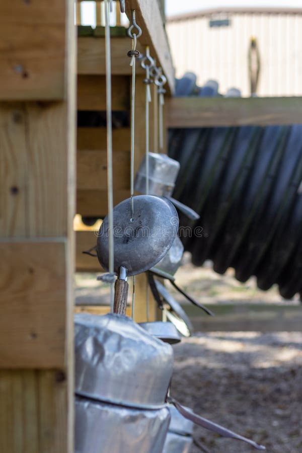 Hanging pot and pans at a playground