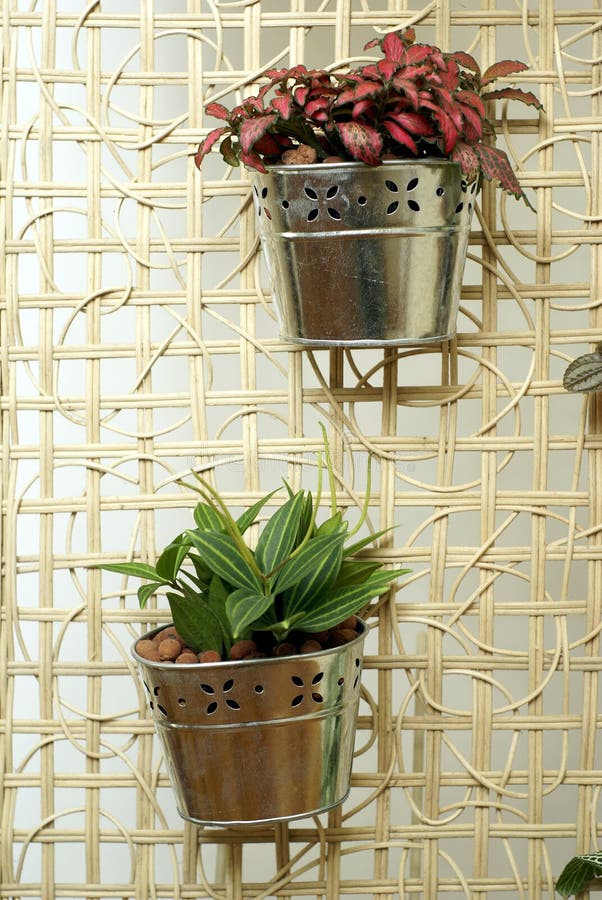 Hanging pot plants stock image. Image of hanging, metal 9749259