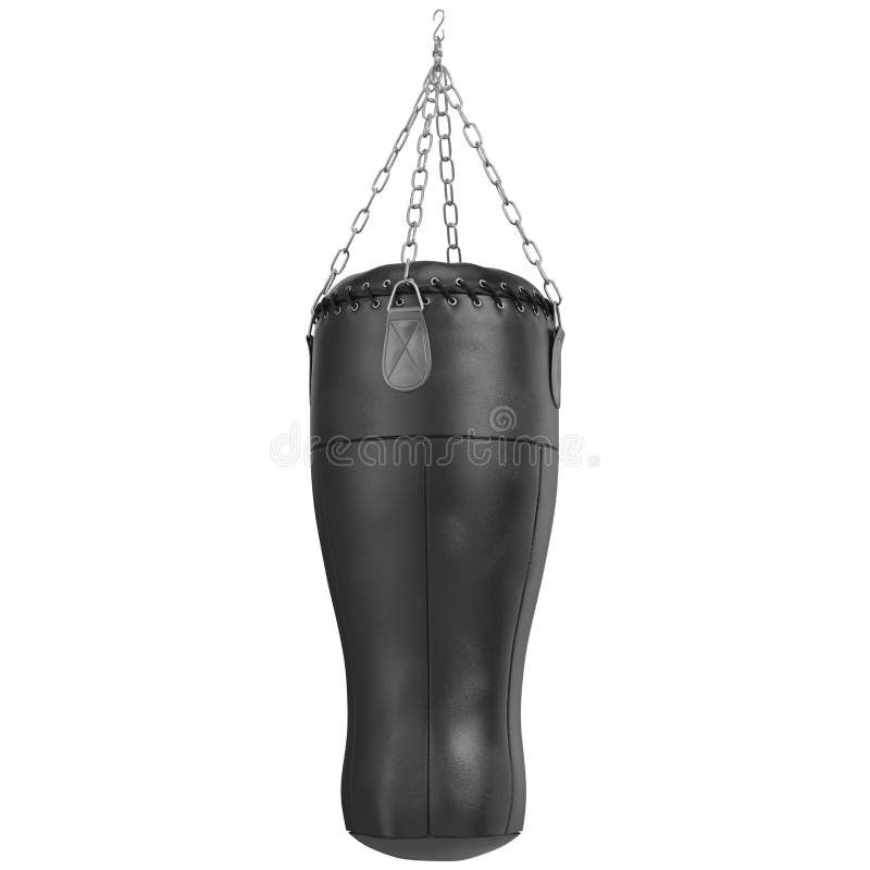Hanging Punching Bag with Leather Straps. 3D Stock Illustration