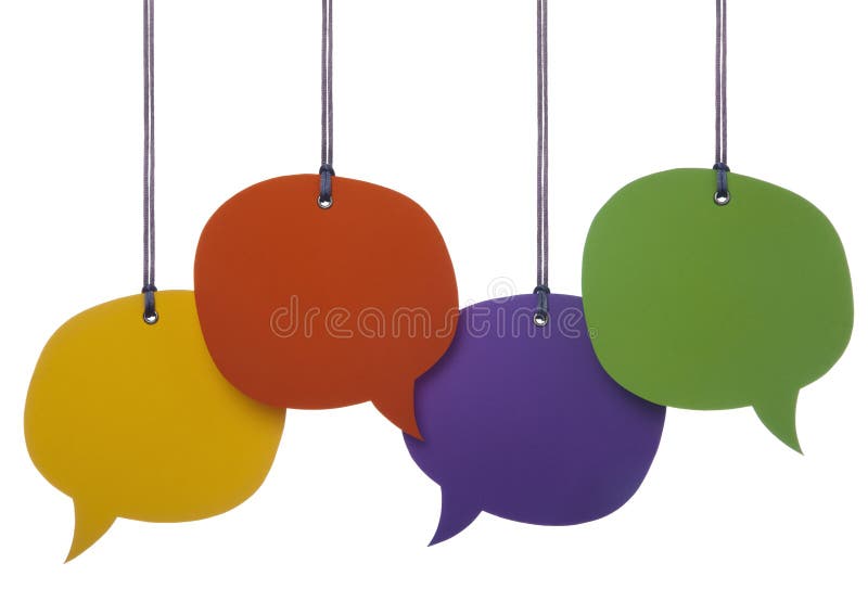 Hanging four colorful speech bubbles. Hanging four colorful speech bubbles