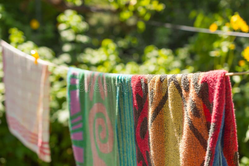 Towels On Clothesline By The Sea Stock Photo Image of laundry, yard