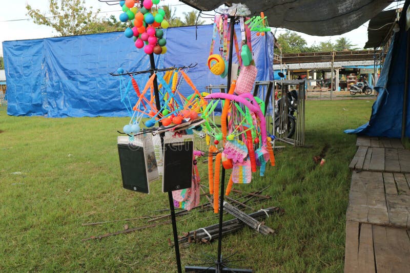 Cilacap, Indonesia May 16 2023 : Hanging toys for sale to visitors