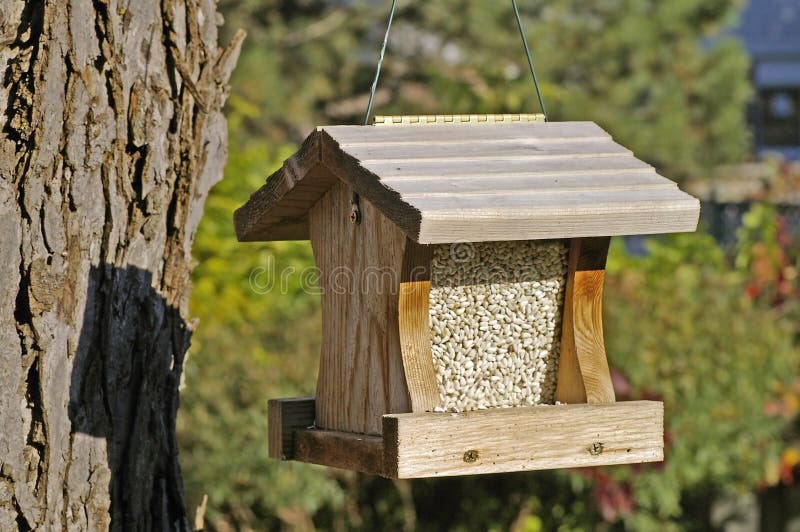 Hanging wooden bird feeder