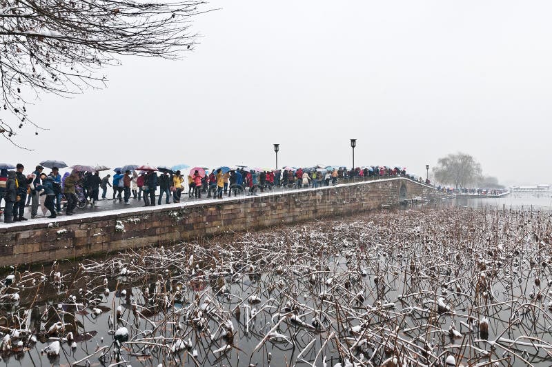 Hangzhou Unmelted Snows on Broken Bridge. Editorial Stock Image Image