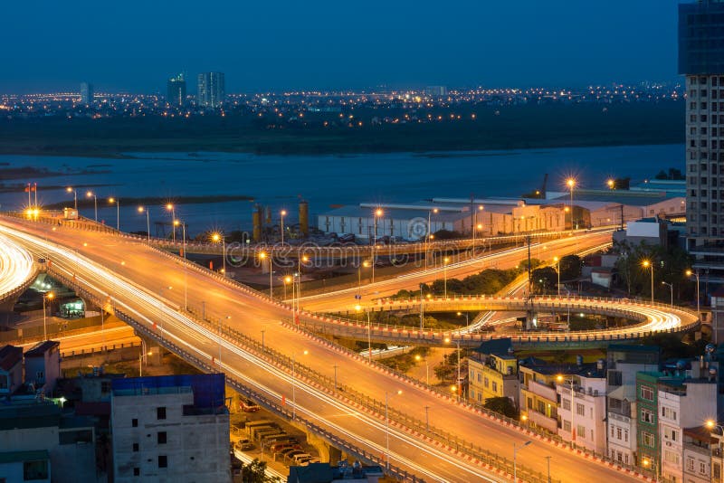 Hanoi Cityscape. Aerial View of Enter Way To Vinh Tuy Bridge at ...