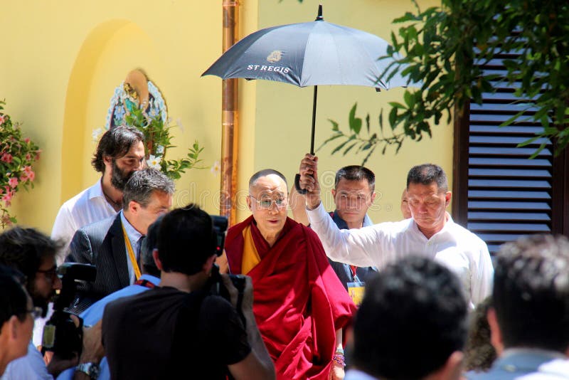 His Holiness the XIV Dalai Lama Tenzin Gyatso photographed in Pomaia (Pisa, Italy) during the conference Lama Tsong Khapa Institute. His Holiness the XIV Dalai Lama Tenzin Gyatso photographed in Pomaia (Pisa, Italy) during the conference Lama Tsong Khapa Institute