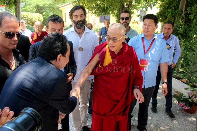 His Holiness the XIV Dalai Lama Tenzin Gyatso photographed in Pomaia (Pisa, Italy) during the conference Lama Tsong Khapa Institute. His Holiness the XIV Dalai Lama Tenzin Gyatso photographed in Pomaia (Pisa, Italy) during the conference Lama Tsong Khapa Institute