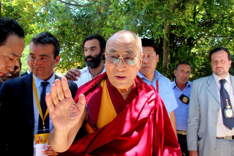 His Holiness the XIV Dalai Lama Tenzin Gyatso photographed in Pomaia (Pisa, Italy) during the conference Lama Tsong Khapa Institute. His Holiness the XIV Dalai Lama Tenzin Gyatso photographed in Pomaia (Pisa, Italy) during the conference Lama Tsong Khapa Institute