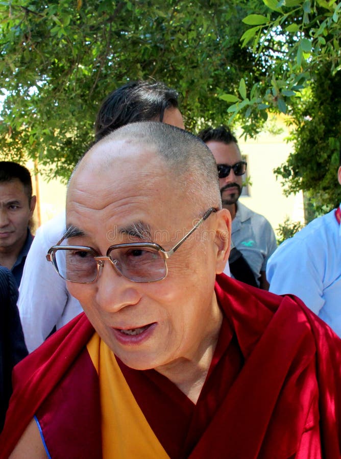 His Holiness the XIV Dalai Lama Tenzin Gyatso photographed in Pomaia (Pisa, Italy) during the conference Lama Tsong Khapa Institute. His Holiness the XIV Dalai Lama Tenzin Gyatso photographed in Pomaia (Pisa, Italy) during the conference Lama Tsong Khapa Institute