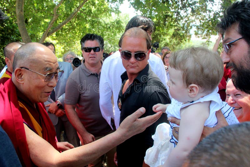 His Holiness the XIV Dalai Lama Tenzin Gyatso photographed in Pomaia (Pisa, Italy) during the conference Lama Tsong Khapa Institute. His Holiness the XIV Dalai Lama Tenzin Gyatso photographed in Pomaia (Pisa, Italy) during the conference Lama Tsong Khapa Institute