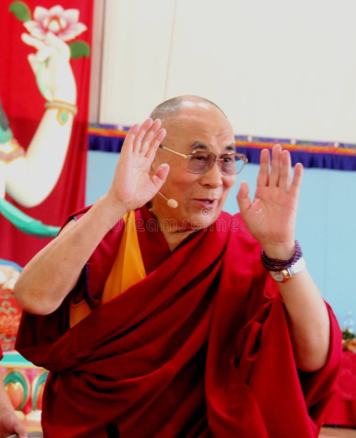 His Holiness the XIV Dalai Lama Tenzin Gyatso photographed in Pomaia (Pisa, Italy) during the conference Lama Tsong Khapa Institute. His Holiness the XIV Dalai Lama Tenzin Gyatso photographed in Pomaia (Pisa, Italy) during the conference Lama Tsong Khapa Institute