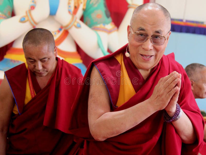 His Holiness the XIV Dalai Lama Tenzin Gyatso photographed in Pomaia (Pisa, Italy) during the conference Lama Tsong Khapa Institute. His Holiness the XIV Dalai Lama Tenzin Gyatso photographed in Pomaia (Pisa, Italy) during the conference Lama Tsong Khapa Institute