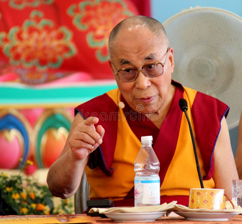 His Holiness the XIV Dalai Lama Tenzin Gyatso photographed in Pomaia (Pisa, Italy) during the conference Lama Tsong Khapa Institute. His Holiness the XIV Dalai Lama Tenzin Gyatso photographed in Pomaia (Pisa, Italy) during the conference Lama Tsong Khapa Institute