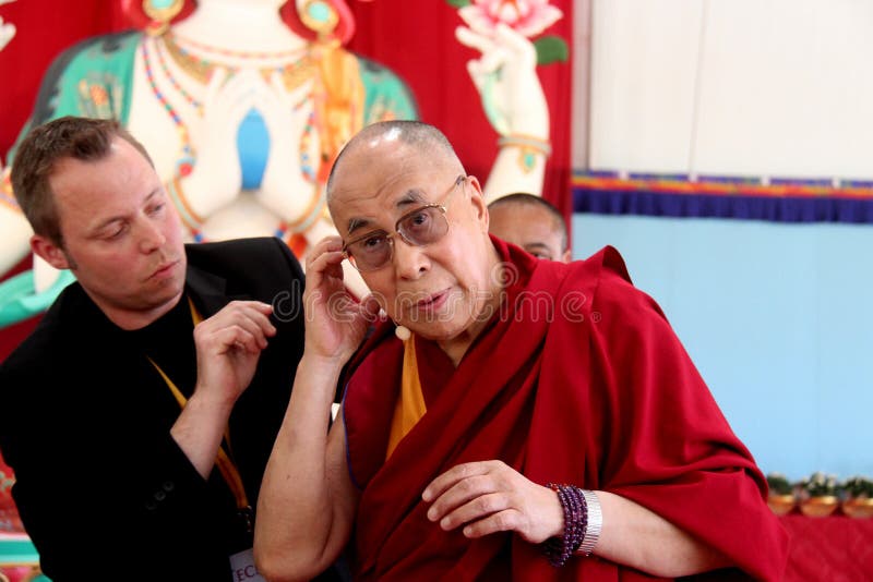 His Holiness the XIV Dalai Lama Tenzin Gyatso photographed in Pomaia (Pisa, Italy) during the conference Lama Tsong Khapa Institute. His Holiness the XIV Dalai Lama Tenzin Gyatso photographed in Pomaia (Pisa, Italy) during the conference Lama Tsong Khapa Institute