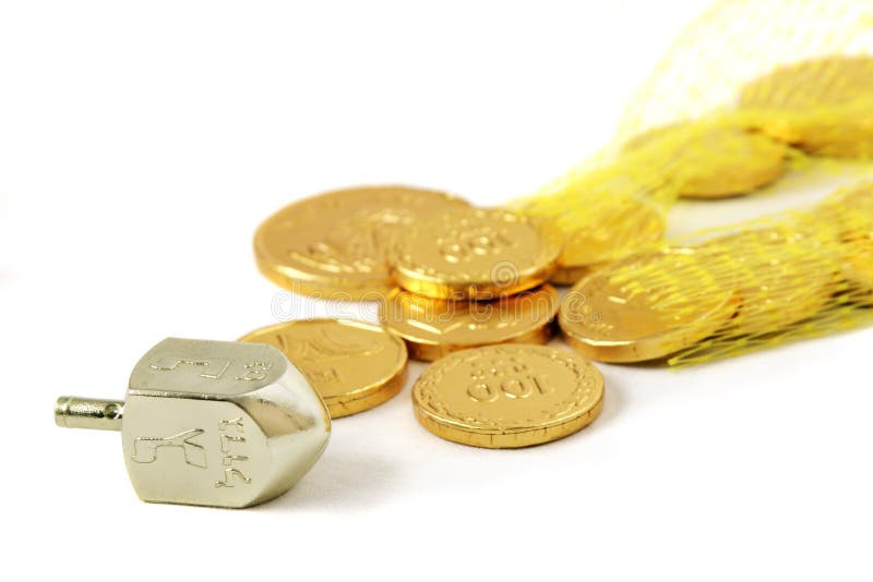 Hanukah Dreidel & saco de Gelt imagens de stock Hanukah Dreidel & saco de Gelt imagens de stock