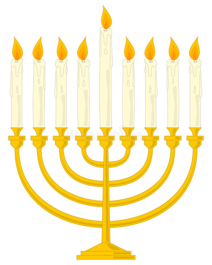 A golden nine-branched Hanukkah Menorah (or Hanukiah), isolated on white background. Eps file available. A golden nine-branched Hanukkah Menorah (or Hanukiah), isolated on white background. Eps file available.