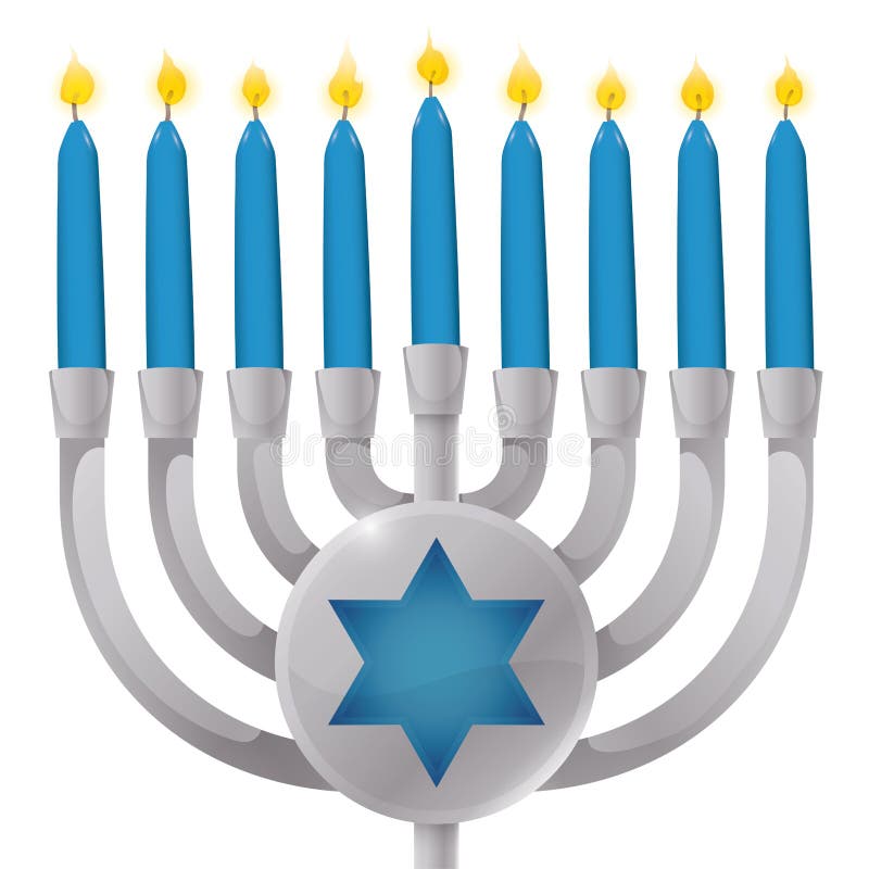 Hanukkiah argintiu cu lumânări albastre și stea cu ilustrații vectoriale David vector illustration