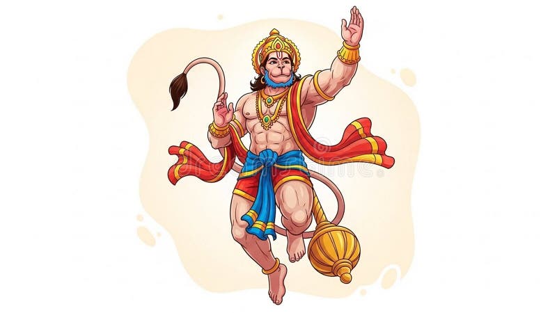 Hanuman a voar com o mangual mitologia hindu ilustração do vetor