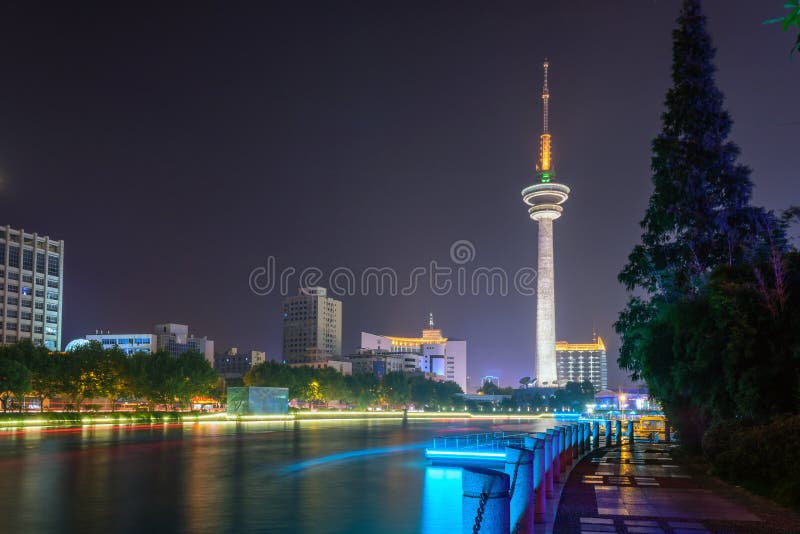 Haohe River and TV tower at night