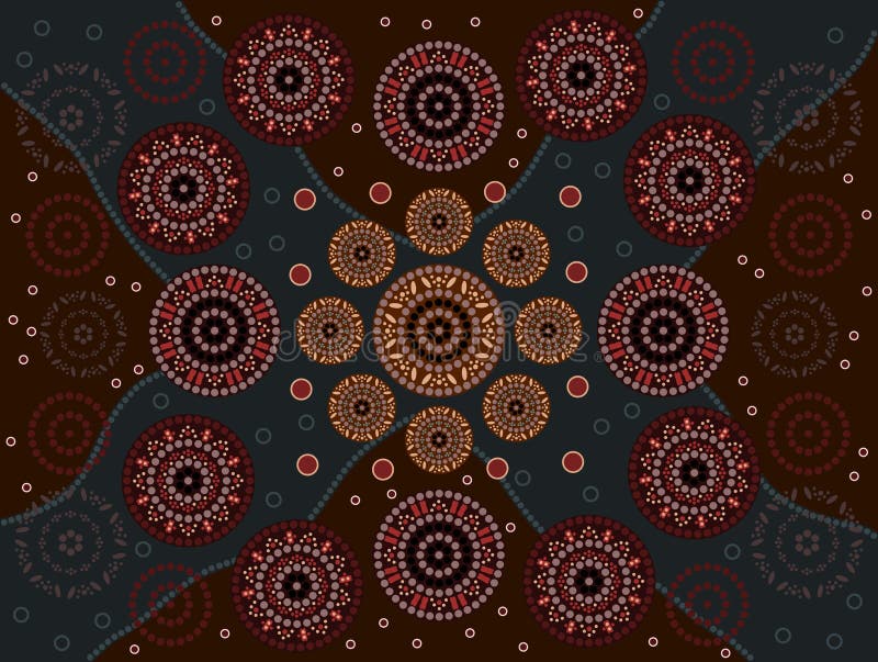 A illustration based on aboriginal style of dot painting depicting happiness. Australian aboriginal border illustrations