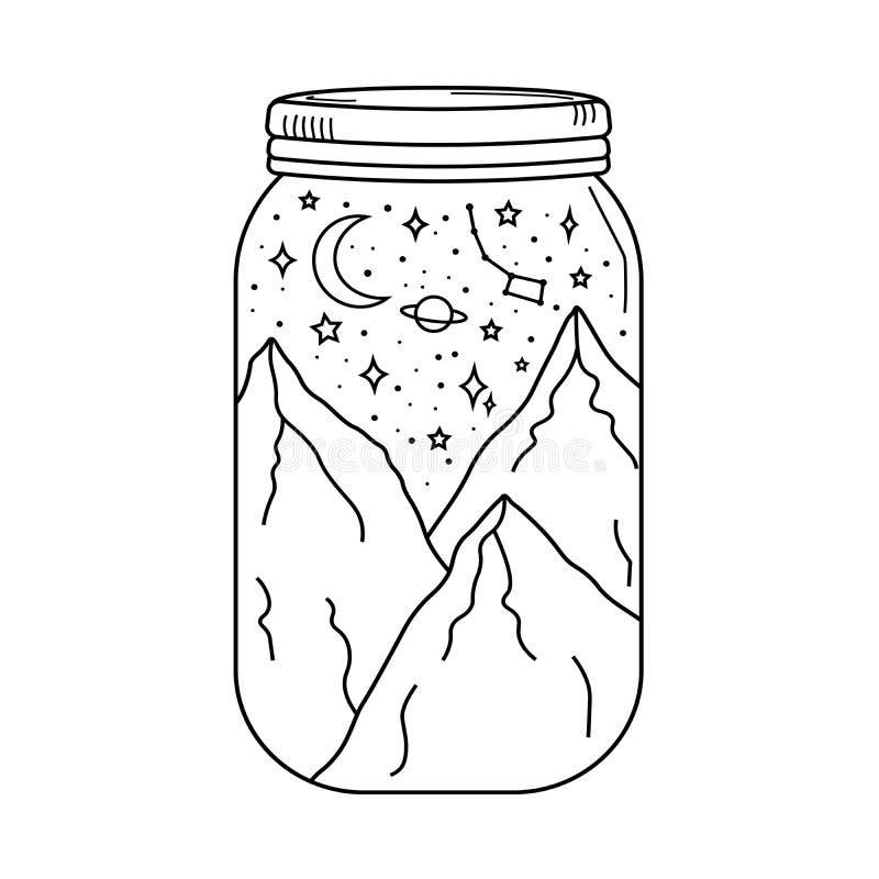 Mountains and Stars in the Jar Stock Illustration - Illustration of ...