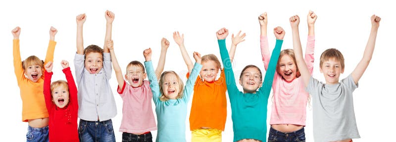 Happiness group kids with their hands up royalty free stock image Happiness group kids with their hands up royalty free stock image