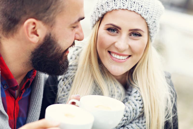 Happy Adult Couple Dating in Cafe Stock Photo - Image of love, fashion