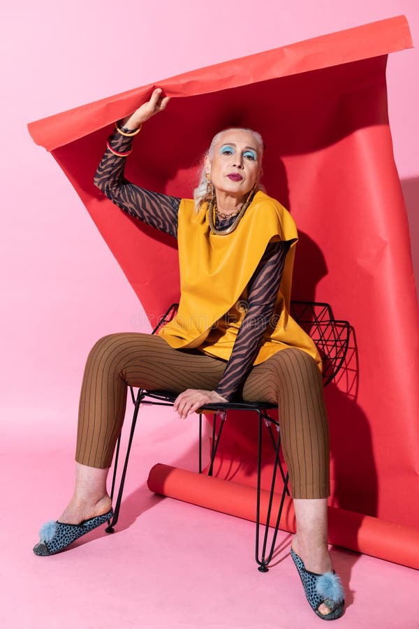 Charming senior woman having stylish photo shooting royalty free stock photos Charming senior woman having stylish photo shooting royalty free stock photos