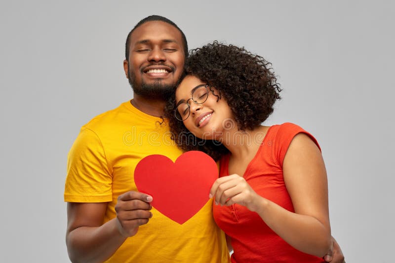 Happy African American Couple Holding Red Heart Stock Image Image Of