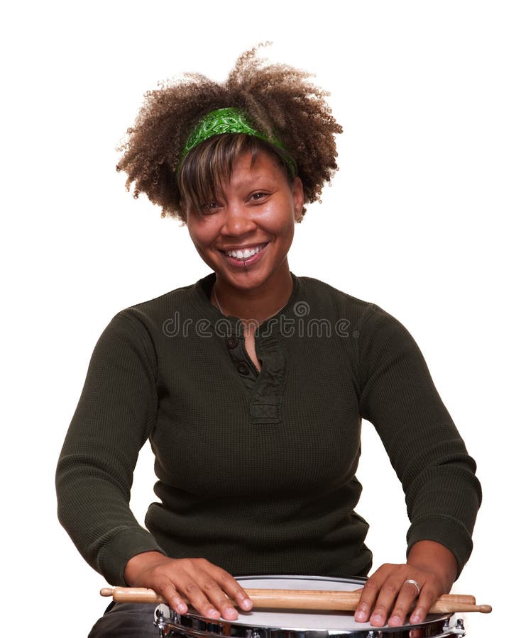 Happy African Girl Playing Drums