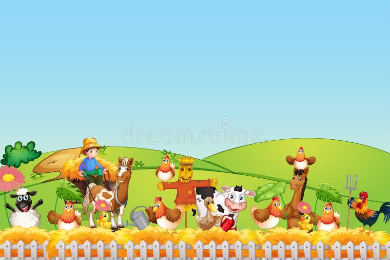 Animals at the Farm with a Barnhouse Stock Vector - Illustration 
