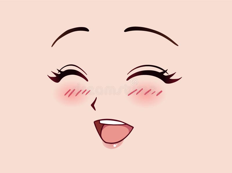 Premium Vector  Happy anime face manga style closed eyes little nose and  kawaii mouth hand drawn