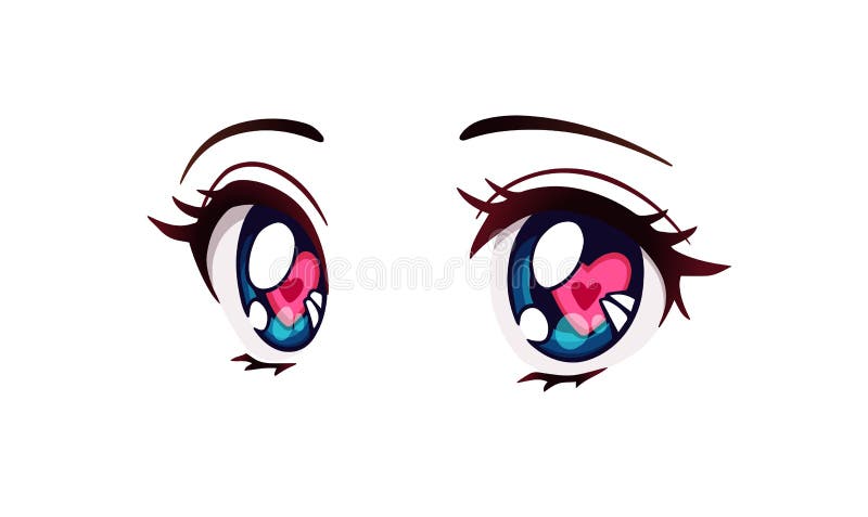 Happy Anime Style Big Blue Eyes with Hearts. Hand Drawn Vector Illustration  Stock Vector - Illustration of kawaii, expression: 176474818