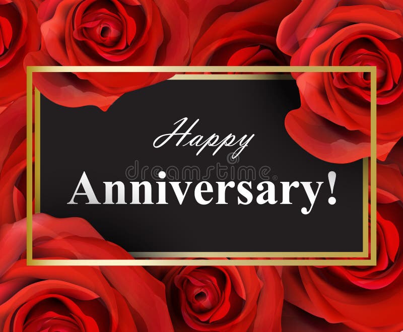 Happy Anniversary red roses background. Vector realistic flowers cards