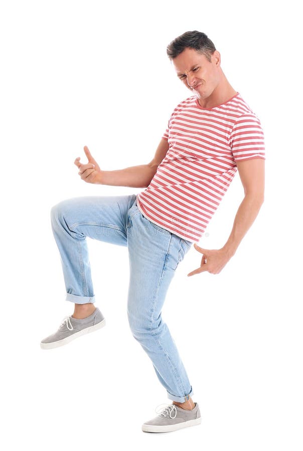 Happy Attractive Man Dancing on White Stock Photo - Image of dance