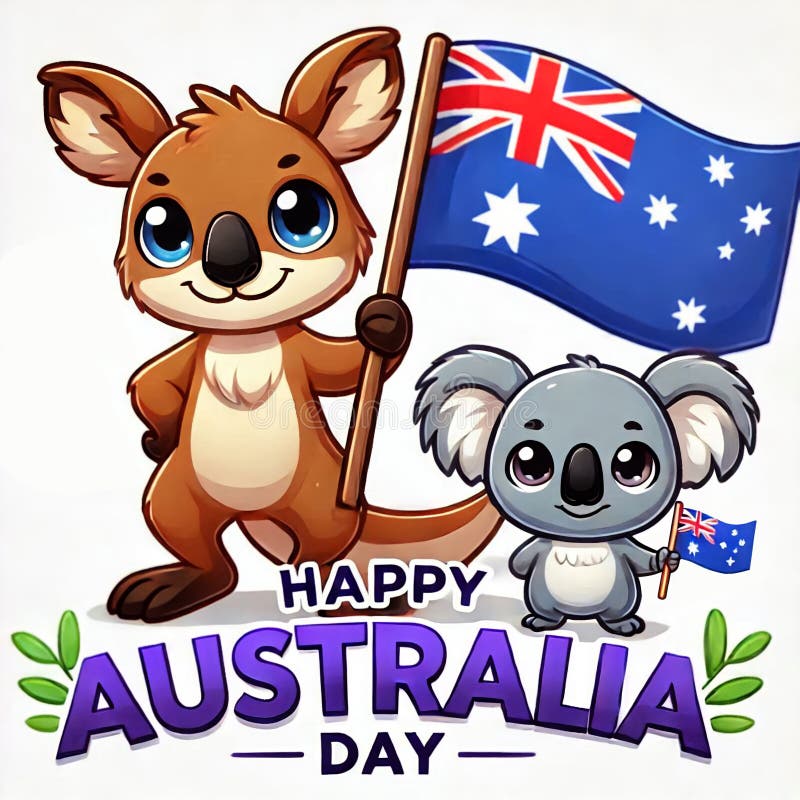 Happy Australia Day greeting design with kangaroo and koala icons stock illustration