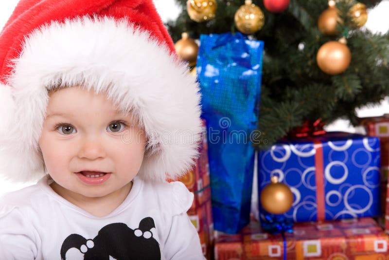 Adorable Baby Having Fun Near Christmas Tree Stock Photo Image of
