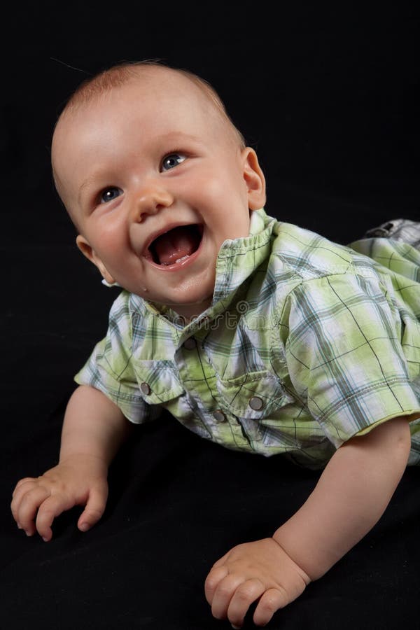 Happy Baby Boy on a Black Background Stock Image Image of face