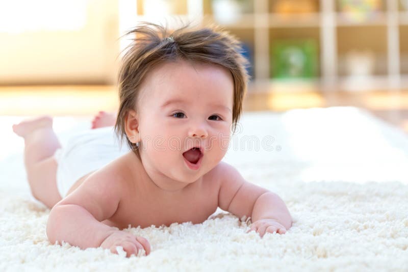 Happy Baby Boy Lying Down Stock Photo Image Of Asian 130878886