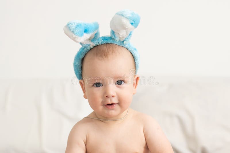 Happy Baby Child with Easter Bunny Ears Stock Image Image of baby