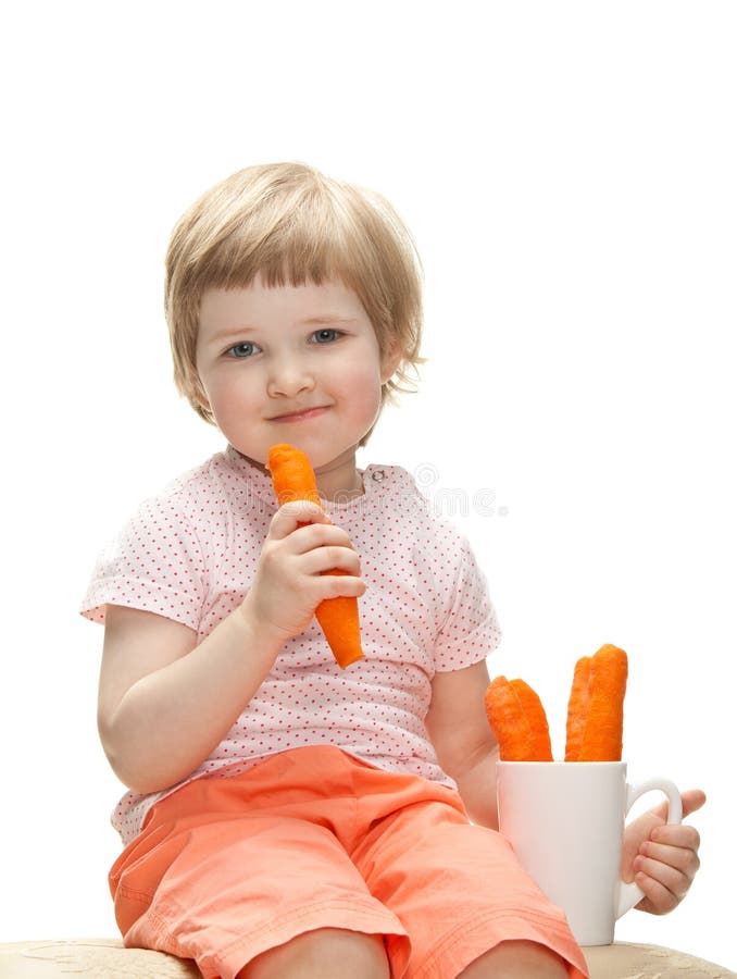 Happy Baby Eating Fresh Carrot Stock Photo Image of cute, enjoyment