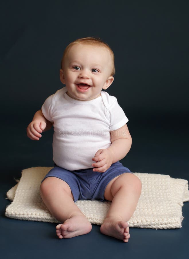 Baby Boy Laughing and Happy Stock Photo - Image of blue, happy: 10007824