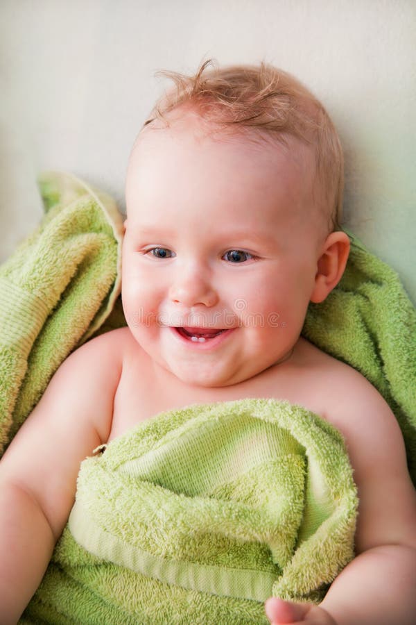 Cute Happy Baby Smiling Looking Above On White Stock Image - Image of ...