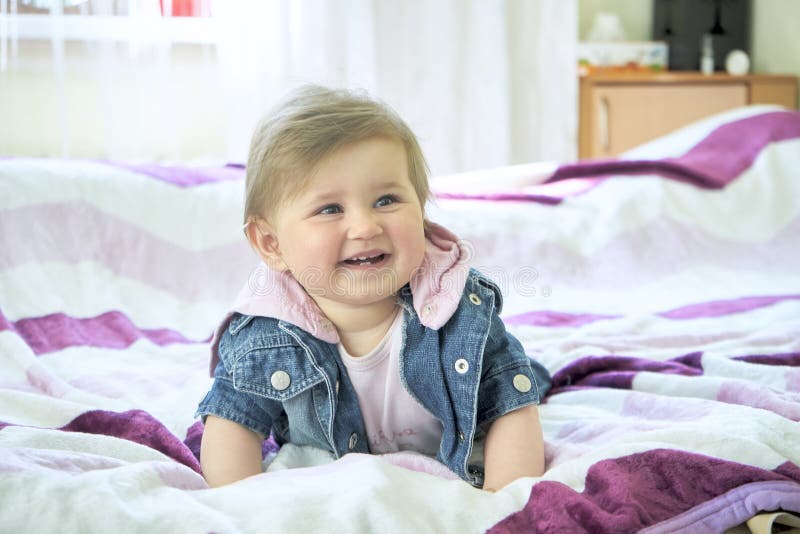 Happy Baby Lying on His Stomach Stock Image Image of sheet, lying