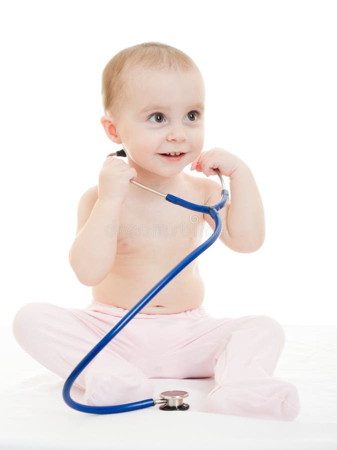 Happy baby with stethoscope